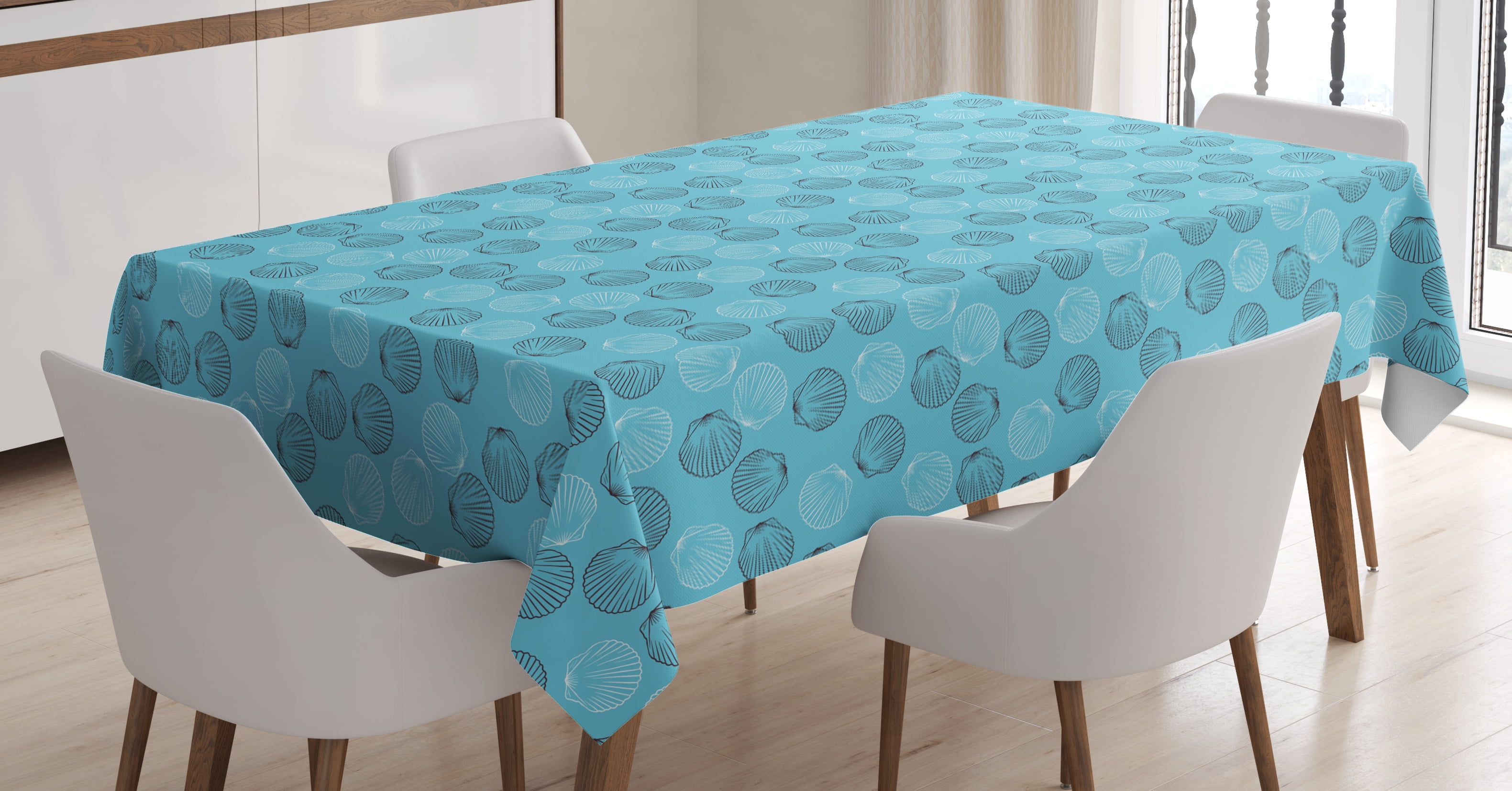 Coastal Tablecloth, Maritime Theme with Seashell Scallops Ocean Summer