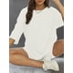 thumbnail image 2 of Conjunto Minimalista De Dos Piezas Acanalado Sólido, Blusas Con Cuello Redondo Y Hombros Caídos Y Conjuntos De Pantalones Cortos Delgados, Ropa De Mujer, 2 of 4