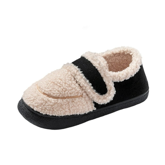 Black Women Plush Winter Boots With Closed Toe Heel Design And Flat Anti Slip Sole For Home Use