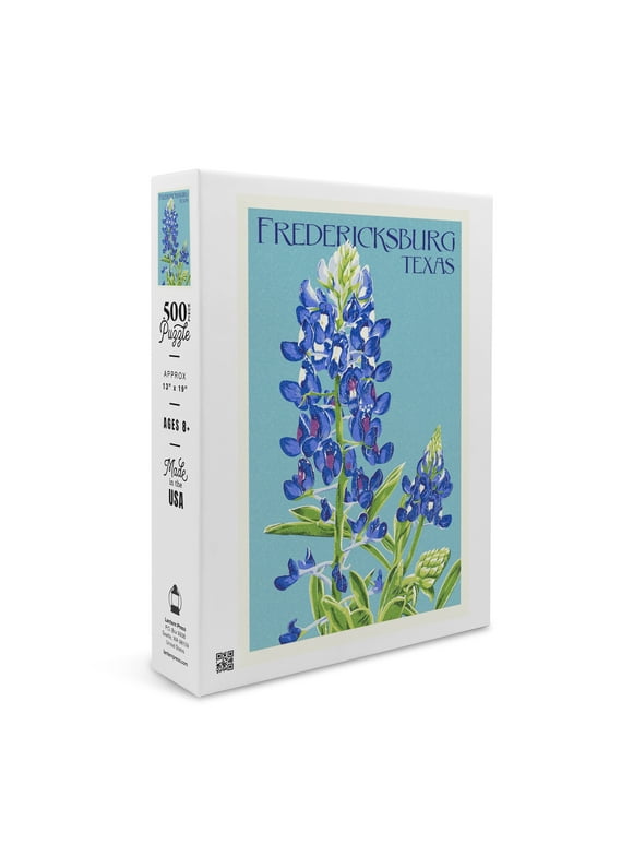 Fredericksburg, Texas, Bluebonnet, Letterpress (19x27 inches, Premium 500 Piece Jigsaw Puzzle for Adults and Family, Made in USA)