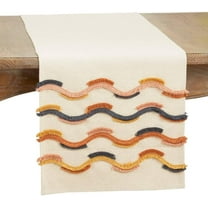 Fennco Styles Multicolor Fringe Lace Appliqué Table Runner 16" W x 72" L – Colorful Wave Line Design 100% Cotton Table Cover for Home, Dining Room, Banquets, Holidays and Special Events