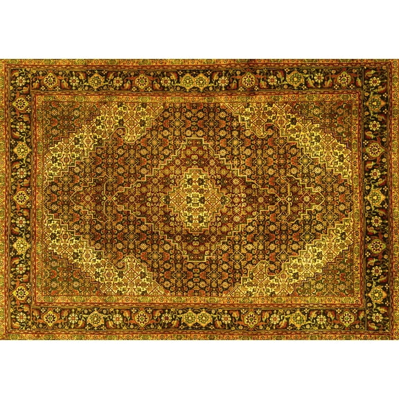 Ahgly Company Machine Washable Indoor Rectangle Persian Yellow Traditional Area Rugs, 5' x 7'