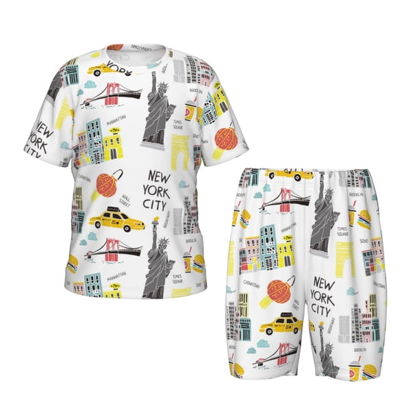Balery New York Conjunto de Pijama Infantil de Manga Corta con Estampado – Ropa de Dormir de Algodón Suave-Medium