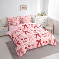 thumbnail image 3 of Homewish Kawaii Bow Tie 7-Piece Bedding Comforter Set,Summer Fruit Cherries King Bedding Sets,Pink Red Bed Sheets For Girls Kids,Breathable Home Decor Reversible, 3 of 8