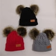 thumbnail image 2 of EeaseMX Gorro de punto con pompón doble para niños y niñas, cálido, de ganchillo, para otoño e invierno (amarillo), 2 of 7