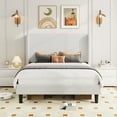 thumbnail image 2 of Amolife Queen Size Platform Bed Frame with Velvet Upholstered Wingback Headboard, Off-White, 2 of 10