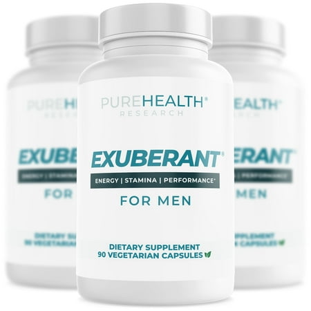 Testosterone Booster Exuberant for Men by PureHealth Research, 3 Bottles