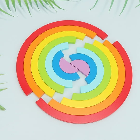 LHCER Assembly Building Toy,Wooden Rainbow Colored Arch Bridge Building Blocks Assembly Educational Toys , Rainbow Colored Arch Bridge