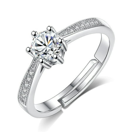 Six Prong Round Zircon Ring Metal Vintage Star Shape Electroplating Birthday Jewelry Six Prong Round Zircon Ring