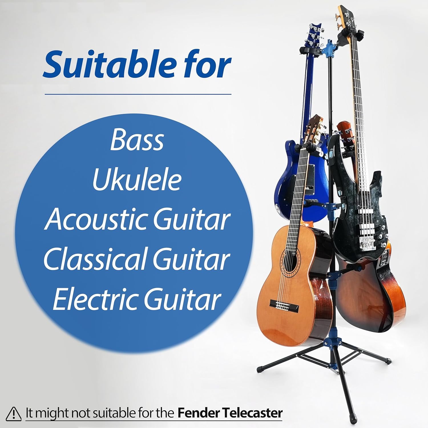 Folding Quadruple Guitar Stand with Auto-Lock System and Soild Tripod, Quadruple/Multiple Guitar Stand/Holder/Rack for Single Bass, Acoustic, Electric, Classical Guitar or Ukulele
