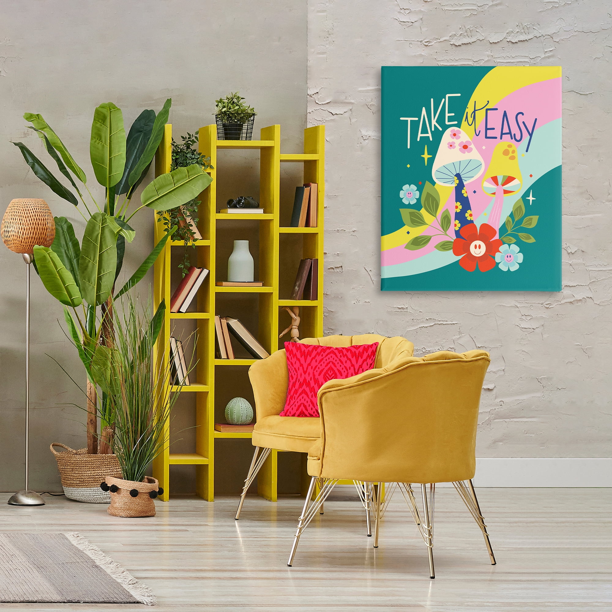 Stupell Industries Take It Easy Mushrooms Plants & Flowers Painting Wrapped Canvas Art Print Wall Art, 30 x 40
