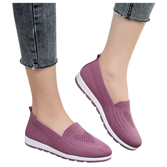 Juosiy Casual Shoes for Women Flat Slip On Comfortable Walking Sneakers Knit Low Wedge Dressy Footwear