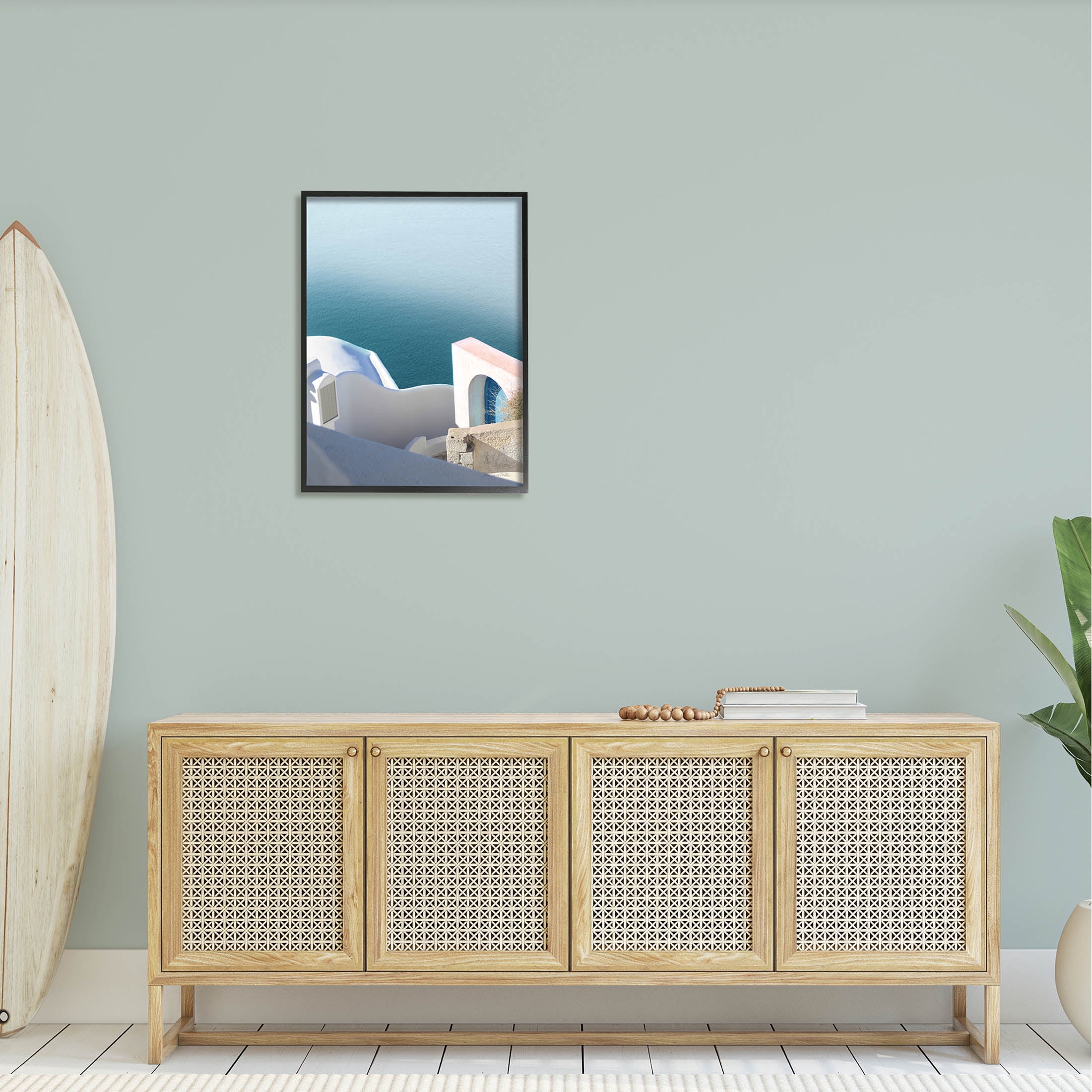 Stupell Industries Picturesque Santorini Coastal Building Photograph Black Framed Art Print Wall Art, Design by Sara Zieve Miller