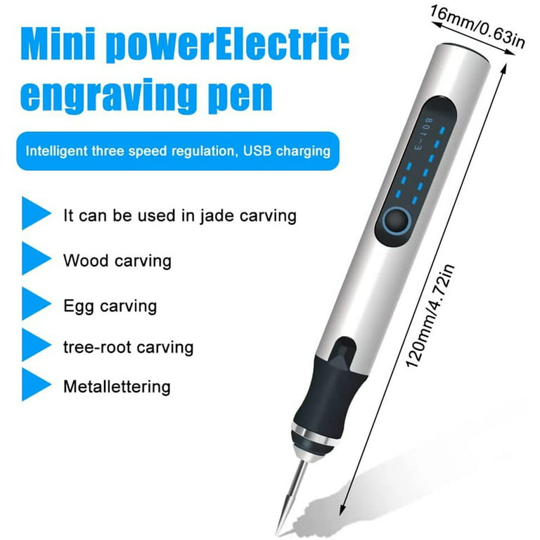 USB Engraving Pen, Rechargeable Engraver Pen, Cordless Wood Engraving Kit for Glass Stone Jewelry Nails, Silver