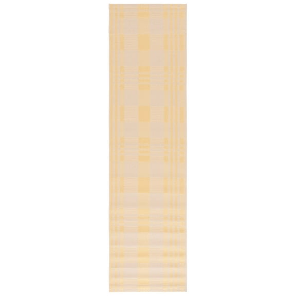 SAFAVIEH Courtyard Benjamin Plaid Indoor/Outdoor Runner Rug, Gold/Beige, 2'3" x 8'