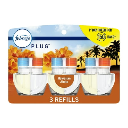 Febreze Plug In Air Freshener, Odor-Fighting Scented Oil Refill, Hawaiian Aloha, 3 Refills
