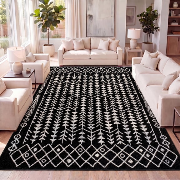 JONATHAN Y MOROCCAN HYPE 5 x 8 Area Rug, Ziri Moroccan Geometric - Black/Cream, MOH210C-5