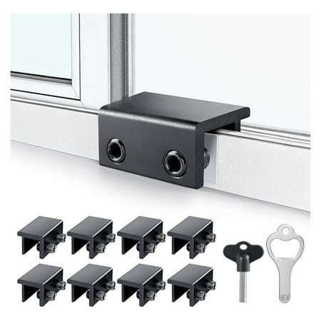 Window Locks,8 Pack Sliding Window Locks with Key for Vertical & Horizontal Sliding Windows Doors,Easv to Install,Adjustable Security Window Lock for Patio Bedroom Home and Office (Black)
