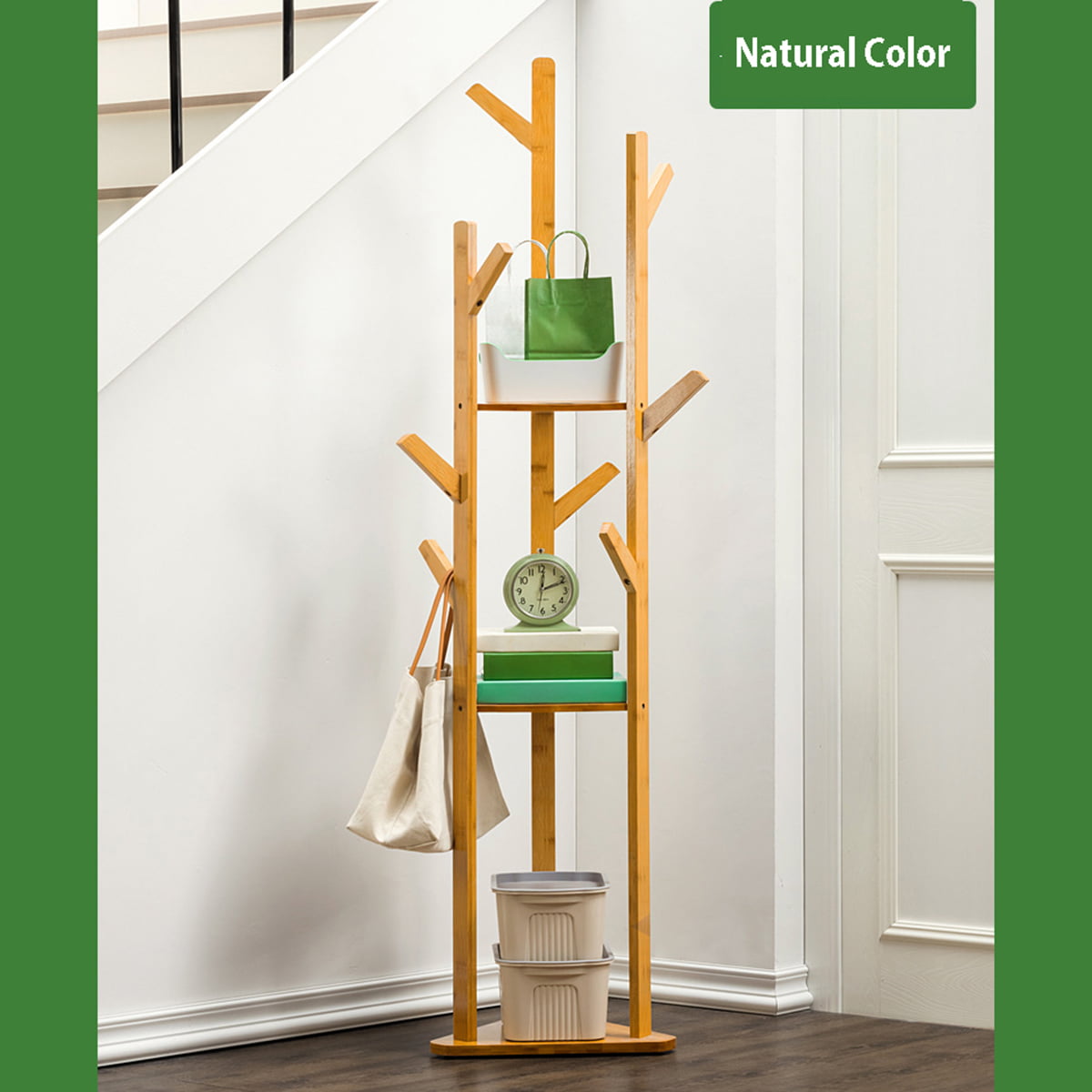 Details about   3 Layer 8 Hooks Shelf Clothes Coat Hat Rack Tree Stand Bamboo Hanger Organizer