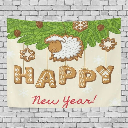 Sheep Tapestry - POPCreation Merry Christmas Wall Tapestry Cartoon Xmas Sheep Tree Cookies Style Home Decor Tapestry Wall Hanging for Dorm Throw Living Room 40x60 inches
