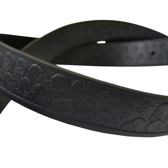 Black Solid Veg-Tan Leather Belt - Embossed Skulls 1.5" (26)