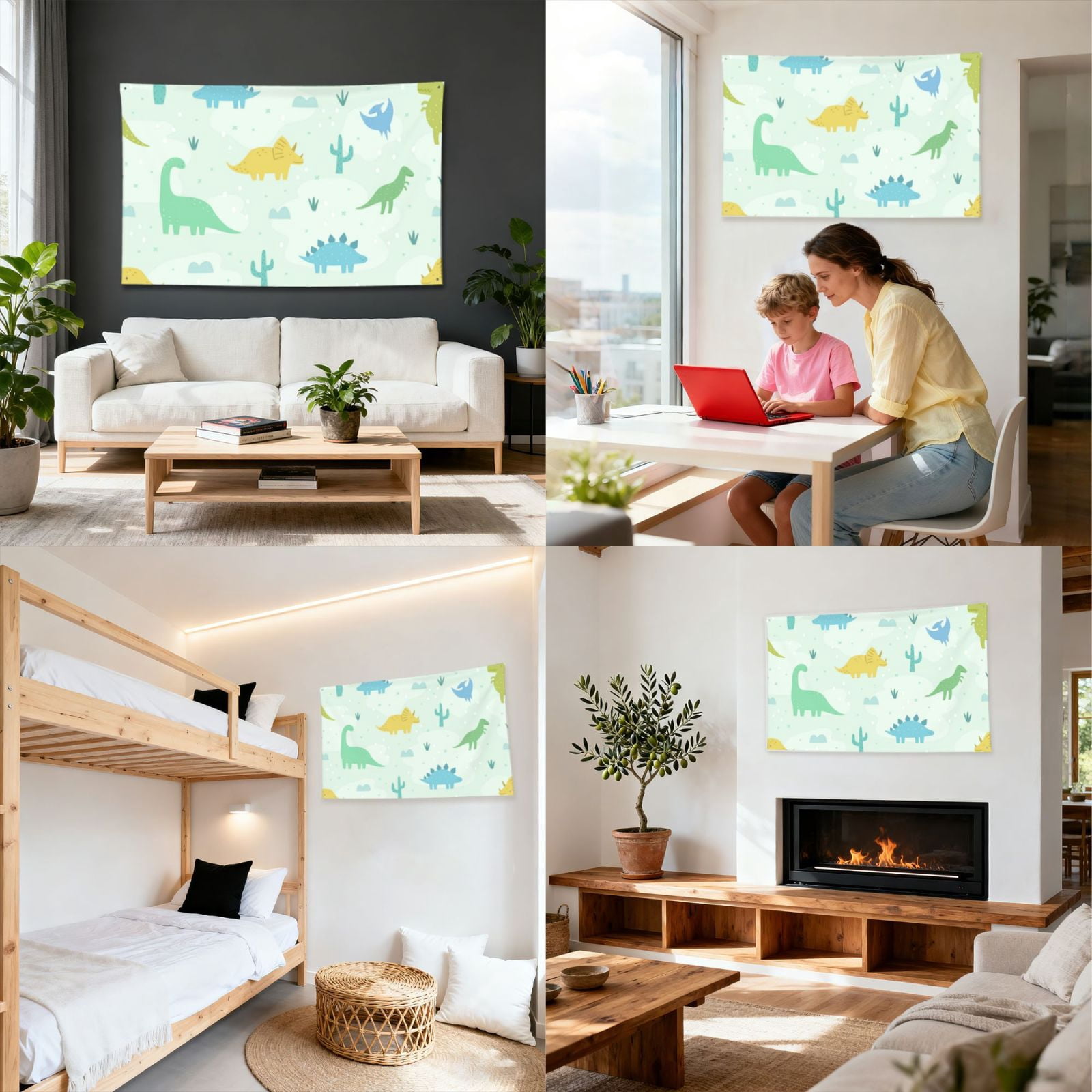 Cute Cartoon Dinosaurs Four Hole Decorated Banner Flag for Garden Yard Home Decoration Indoor Outdoor 4x6 Ft