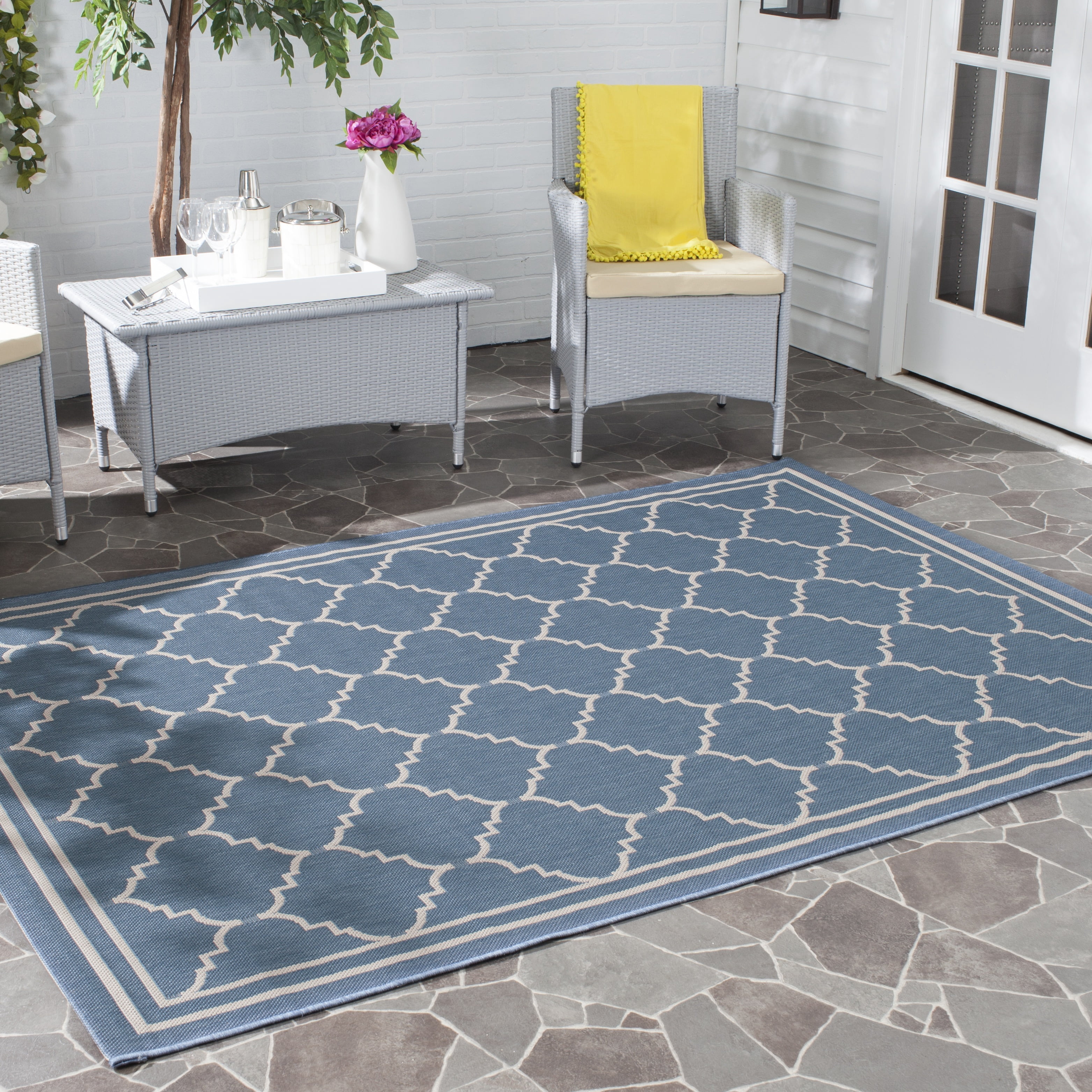 Safavieh Courtyard Amy Geometric Indoor/Outdoor Area Rug, Blue/Beige, 6'7" x 6'7" Square