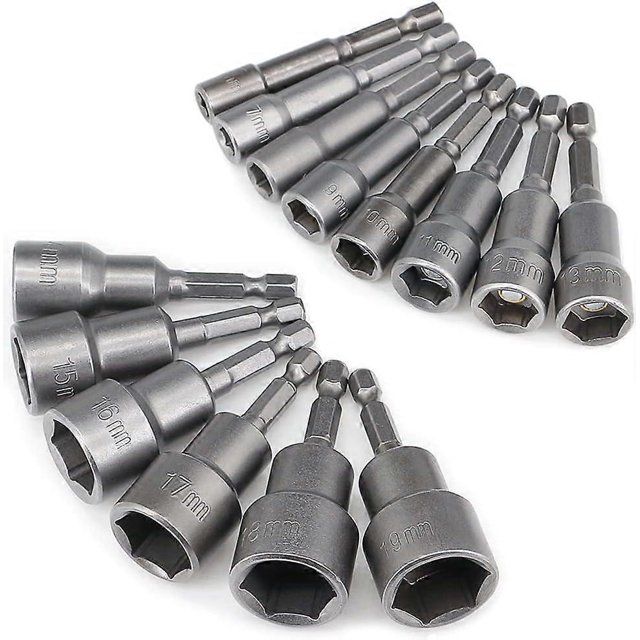 Magnetic Nut Setter Driver Drill Bit Set, 6-19mm Metric Nut Drivers, Bolt and Nut Remover Tool, 14 Pieces Nut Extractor Socket, , 65mm Length