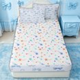 thumbnail image 4 of Erosebridal Watercolor Blue Plaid Bow Zipper Twin Comforter Sets with Fitted Sheet and 2 Pillowcases for Girls, Fashion Ribbon Zipper Bedding Set, Stars Reversible, 4pcs, 4 of 7