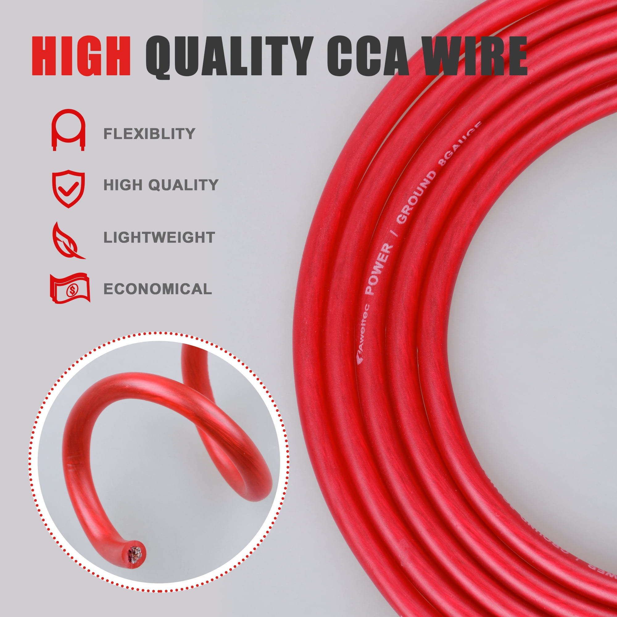 AWELTEC 4 Gauge 25 ft Red CCA Electrical Wire for Battery Cable, Car Audio, Amp Wiring, Generator, Automotive, RV