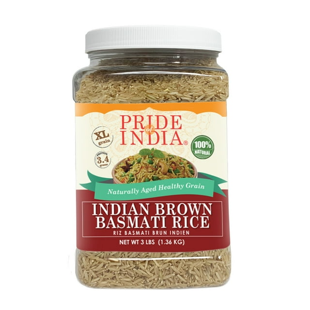 Pride Of India - Extra Long Brown Basmati Rice - Naturally Aged Healthy Grain, 3 Pound Jar