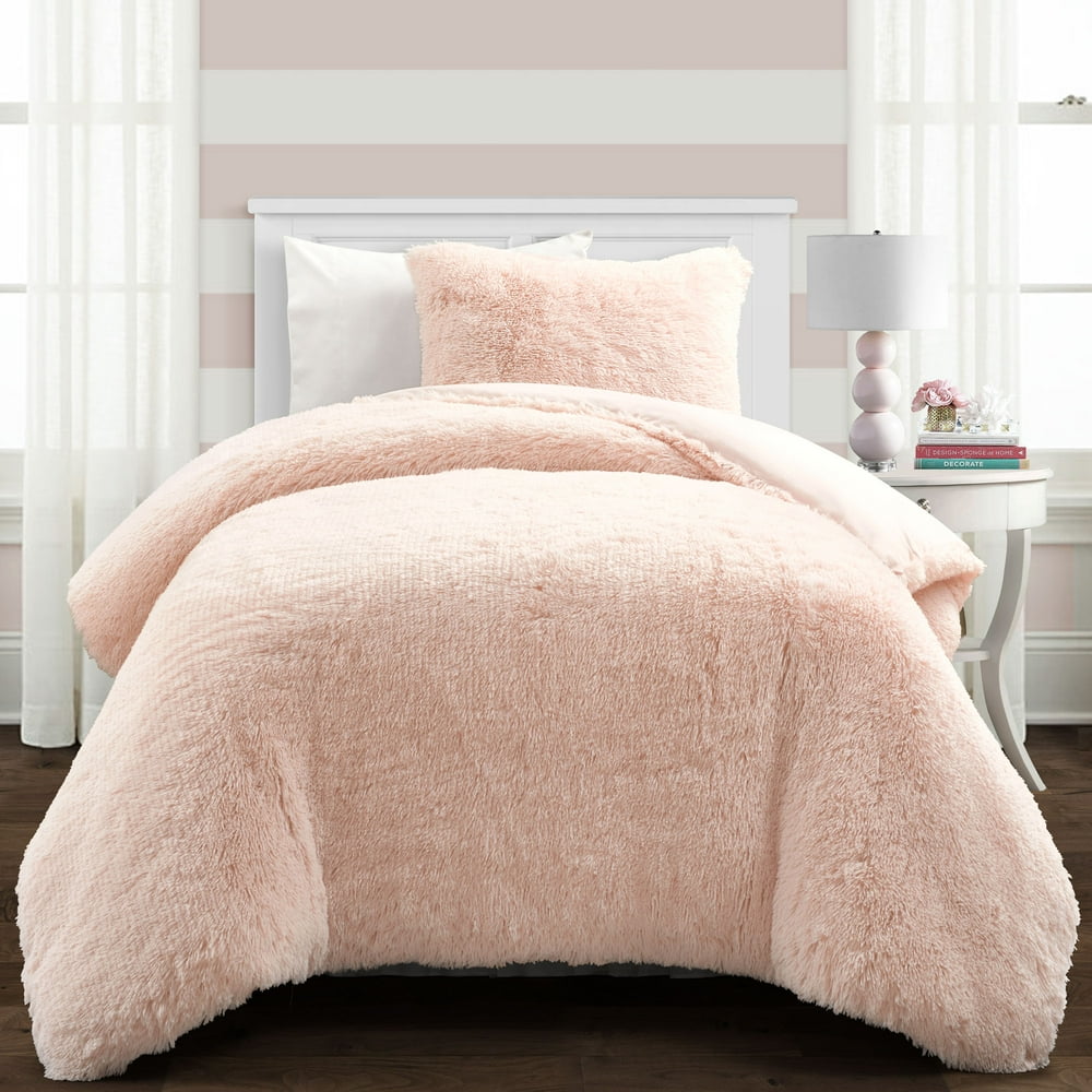 Lush Decor 100 Polyester Emma Faux Fur Comforter Blush 2Pc Set TwinXL