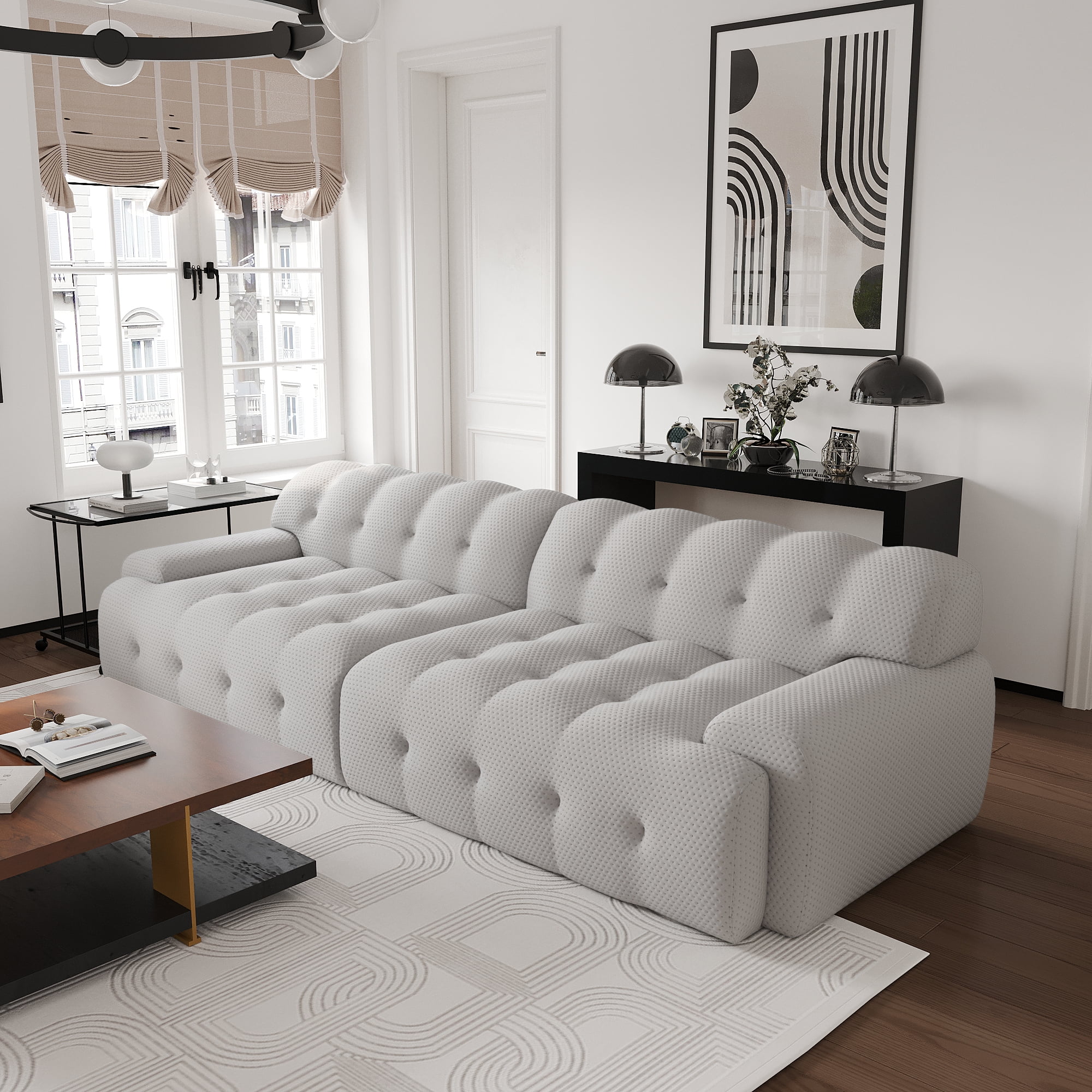 Sodrens 102.4 inch Oversized Loveseat Sofa,3D Mesh Fabric Comfy Sectional Cloud Sofa Couches,Curved Couch for Living Room, Office, Apartment,No Assembly Required (Light Gray)