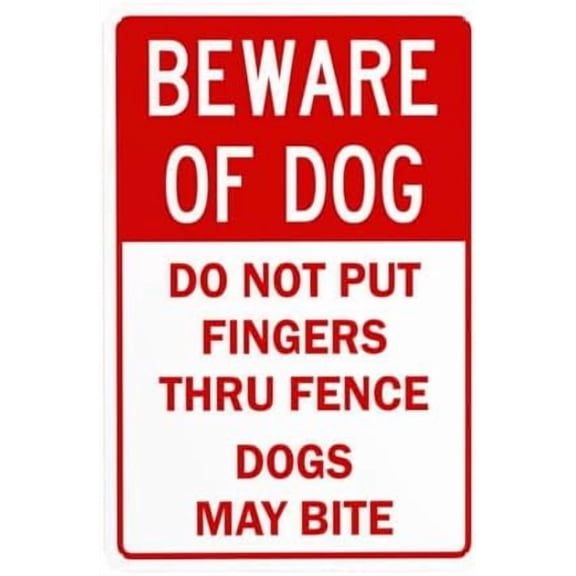 Beware of Dog Do Not Put Fingers Thru Fence Warning Sign, Beware Of Dog Security Metal Signs for Business Home Outdoor Indoor Garage Street Wall Safety Caution Custom Decor 8 x 12 Inch