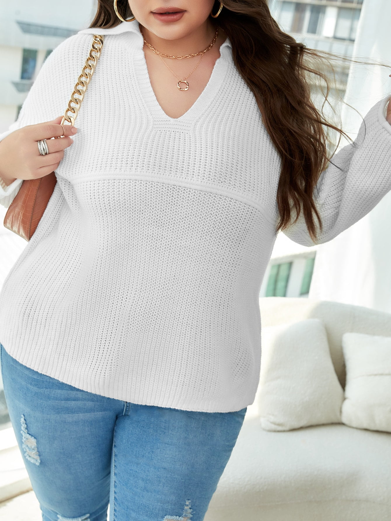 Women's Plus Solid Collar Drop Shoulder 