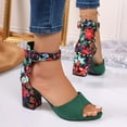 thumbnail image 5 of Aueoeo Women Retro Sandals Peep Toe Elegant Low Blocked Heeled Sandals Flower Printed Comfortable Shoe With Ankle Strap, 5 of 7