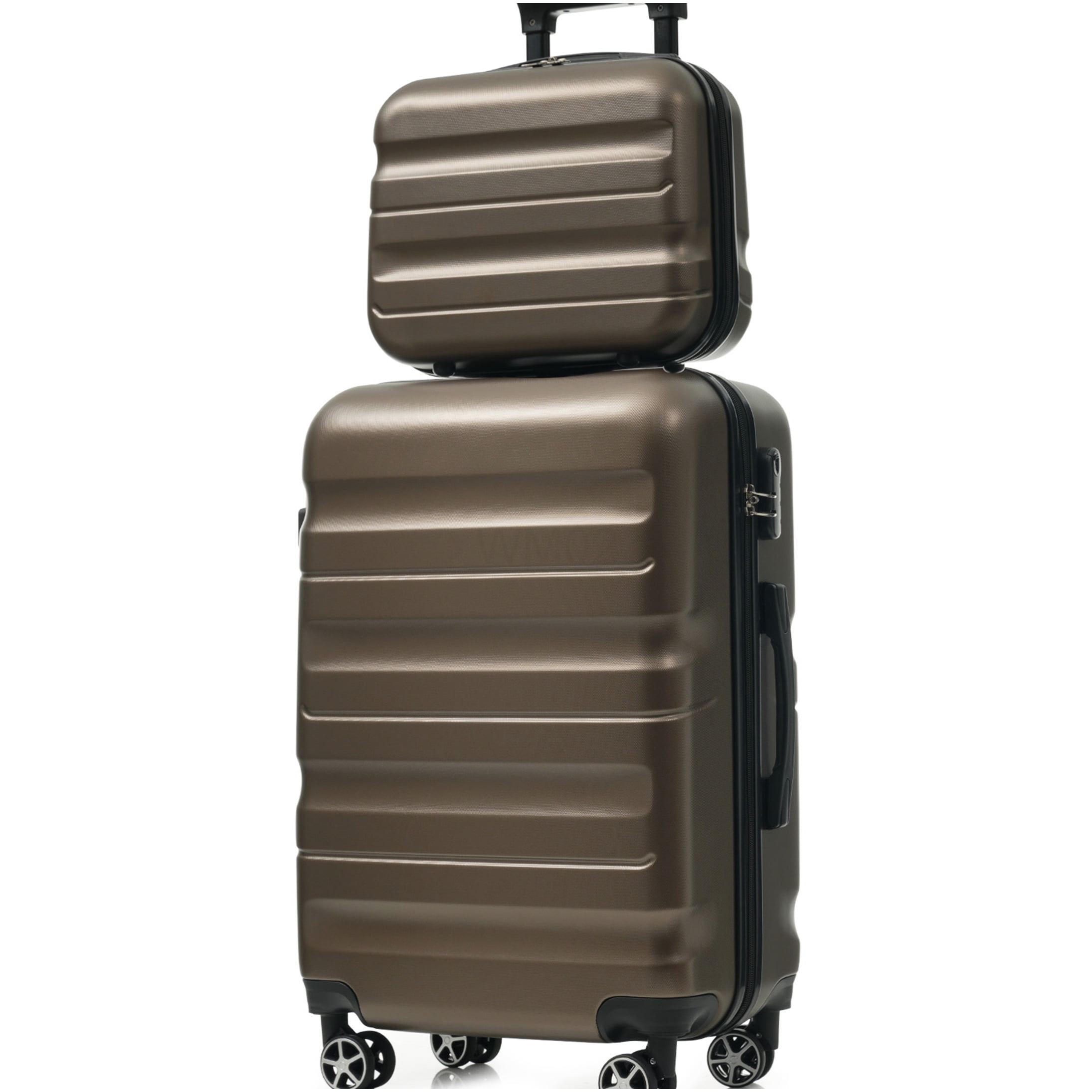 6-Piece ABS Hardshell Luggage Set with Spinner Wheels, Lightweight & Durable Suitcases for Air Travel, Brown