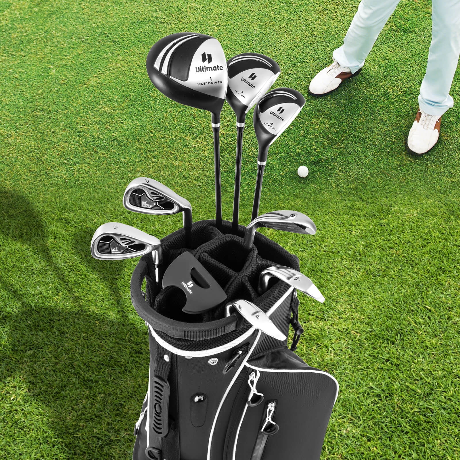 Costway Men's Complete Golf Clubs Package Set 10 Pieces Includes Alloy Driver Black