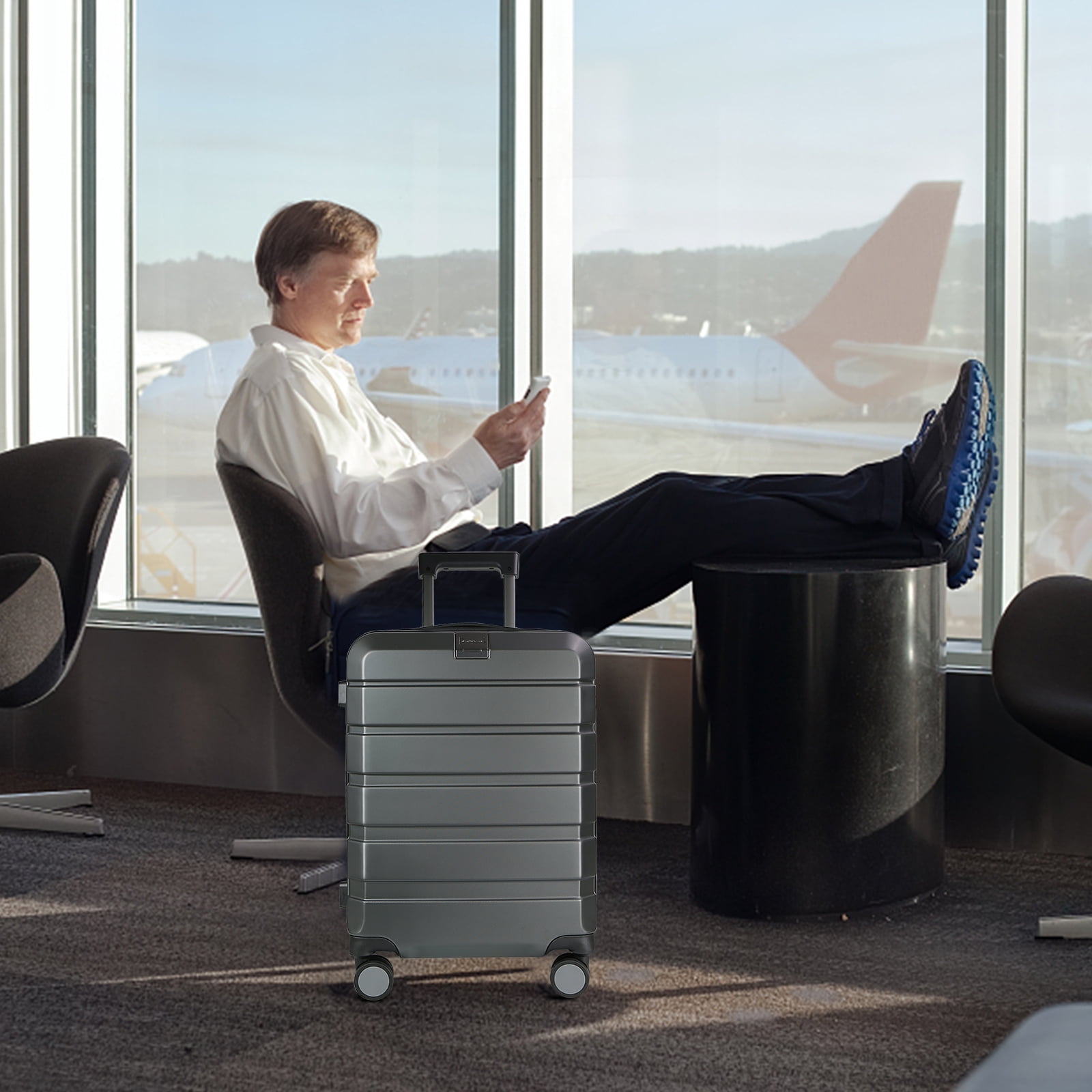 KROSER 20 Inch Hardside Expandable Spinner Carry On Suitcase, Steel Grey