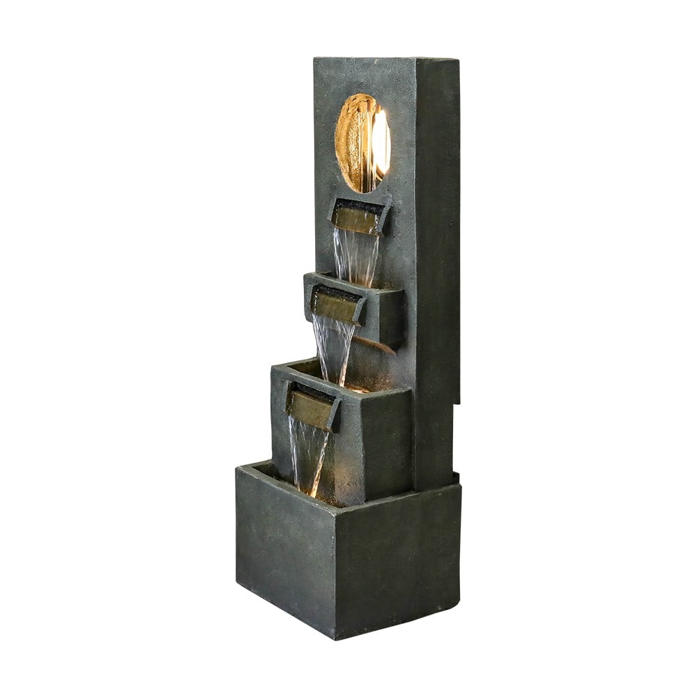 Garden Fountain Outdoor w/LED Lights – Indoor Modern Cascading Floor