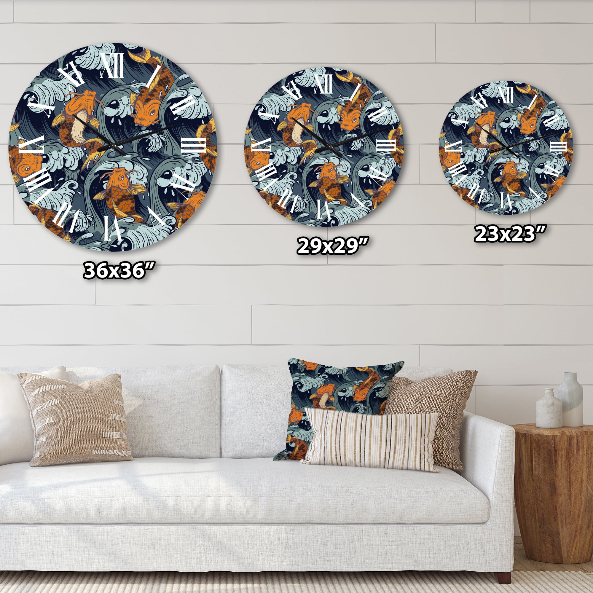 Designart 'Japanese Koi Fish' Nautical & Coastal Wall Clock