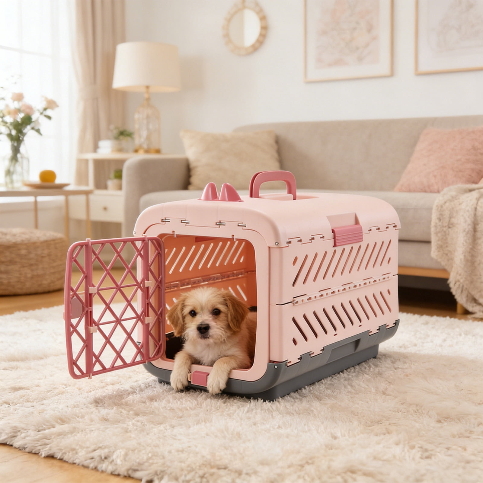 Nebwoak Foldable Soft Sided Pet Carrier for Small Dogs and Cats, Airline Approved Travel Portable Collapsible Kennel with Car Safety Strap Loops