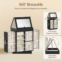360° Rotating Jewelry Box, Top Magnetic Box wth Mirror, 2 Sides Plus 2 Large Drawers, Jewelry Organizer and Storage Case for Ring Necklace Earring Bracelet, Gift Idea, Inky Black