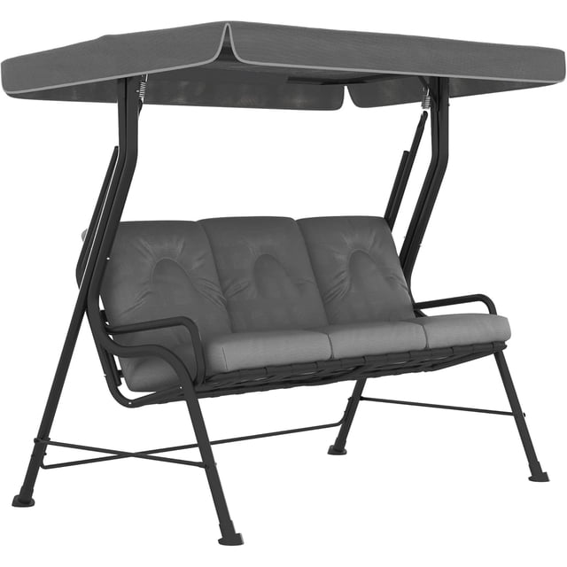 3-Person Porch Swing Chair, Patio Swing Bench with Adjustable Canopy, Removable Thicken Cushion and Weather Resistant Steel Frame for Outdoor, Garden, Poolside Light Grey