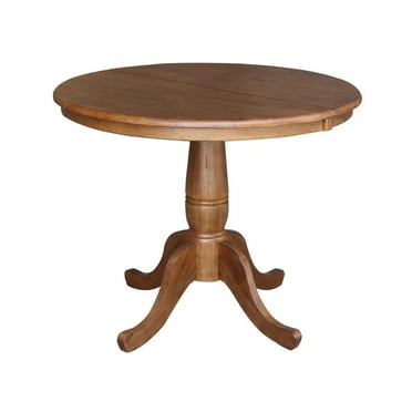 36" Solid Wood Round Top Pedestal Table in Oak with 12" Leaf - 29.3" H