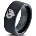 thumbnail image 1 of Tungsten Heart Shaped Basketball Ball Band Ring 9mm Men Women Comfort Fit Black Flat Cut Brushed Polished, 1 of 4