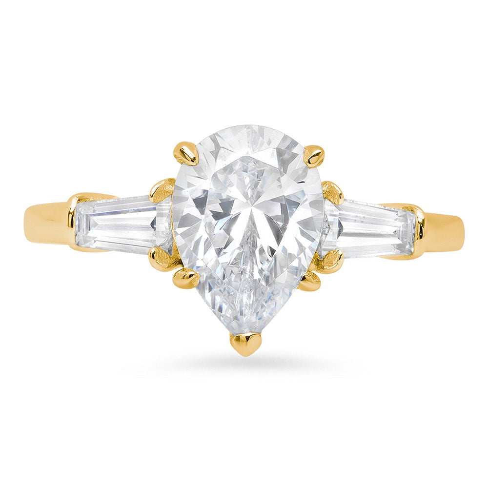 FB Jewels 14k White Gold Genuine Birthstone Solitaire Pear Gemstone And Diamond Wedding Engagement Statement Ring 