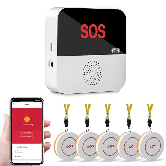 HLONK Caregiver Pager Wireless WiFi Smart APP Nurse Emergency Life Alert System Call Button for Elderly/Home/Patients/Disabled/School 1 Receiver+3 SOS Call Buttons
