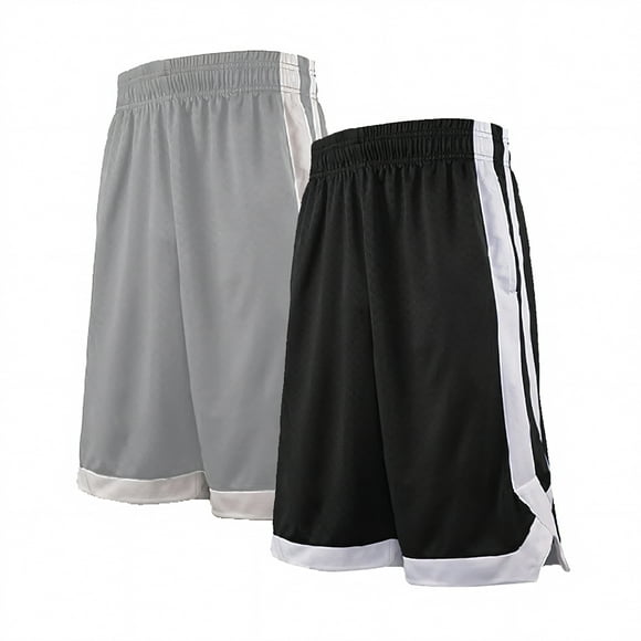 TOPTIE Men's 7" Mesh Basketball Shorts with Pockets, 2-Tone Active Athletic Shorts, Workout Shorts for Adult-2 Pack Black/Grey-M