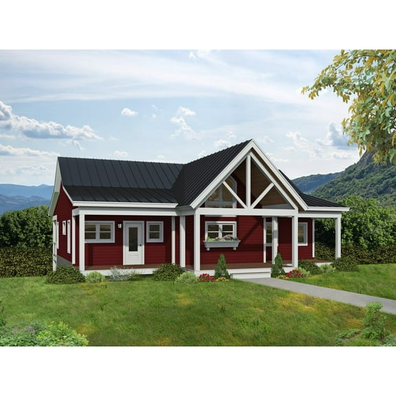 763-13601: Traditional Country 2 Bed, 3 Bath Luxury Home Plan, 1360 Sq Ft: Full Blueprints with License to Build by Home Plan Marketplace - Lesuto